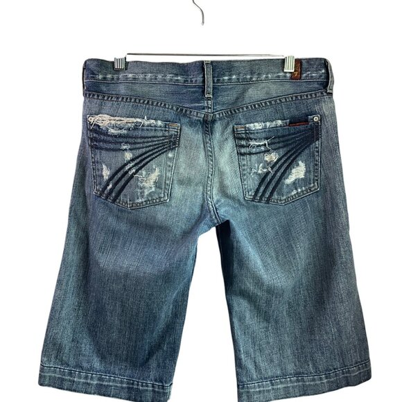 7 For All Mankind Women 30 Dojo Denim Shorts Y2K Distressed Bermuda Low Rise - Picture 2 of 16